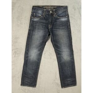 American Eagle Jeans Mens 26x28 Blue Denim Straight Slim Dark Wash Preppy